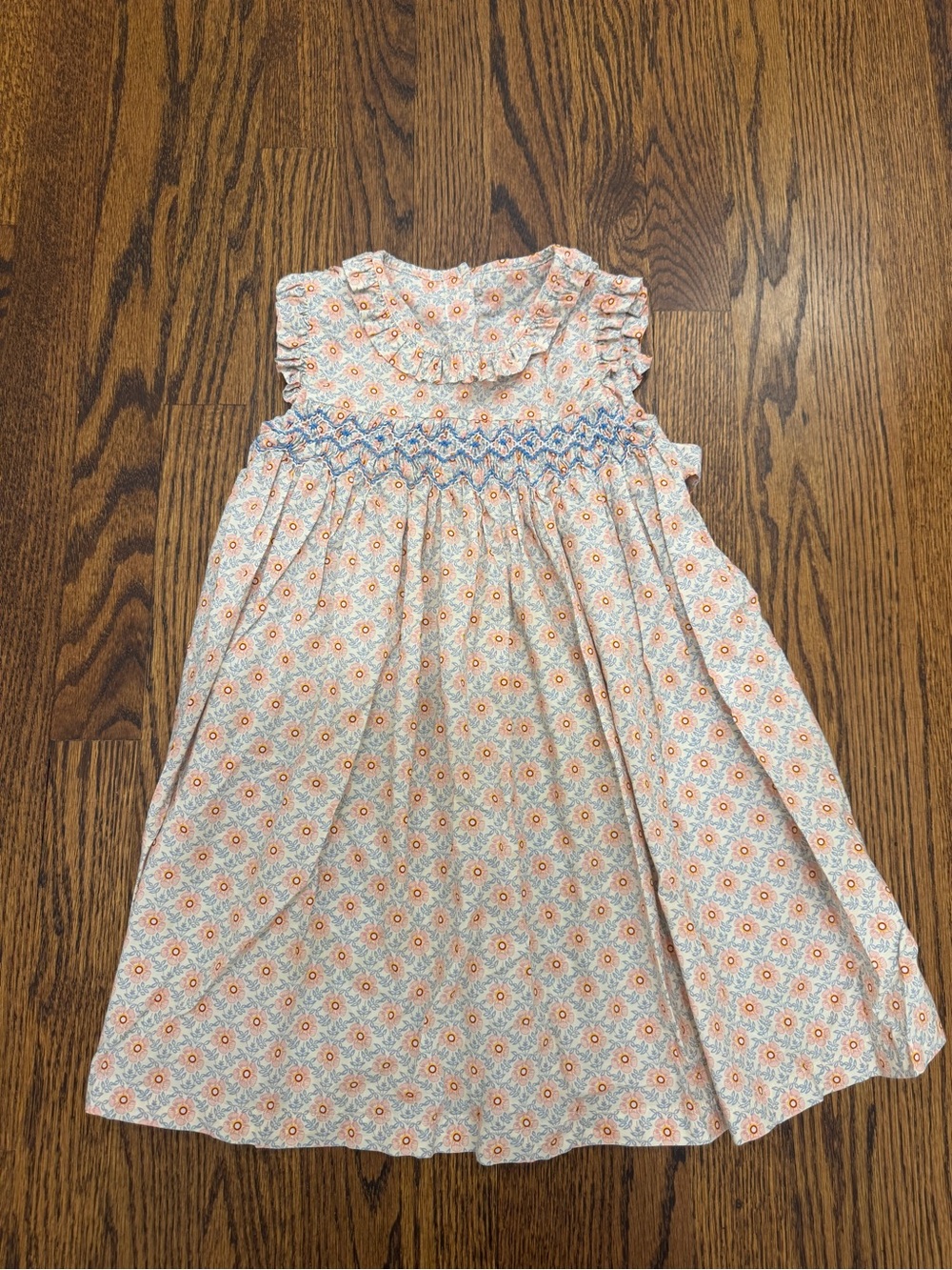 Smocked Floral Girls' Dress in Peach and Light Blue